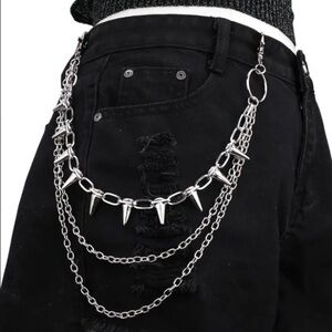 Punk Y2K Silver double layered spike chain Waist Chain , Dress Up Jeans